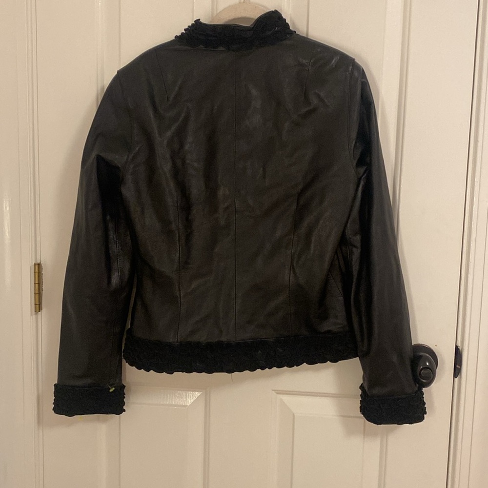 100% Leather Etcetera Ruffle Jacket Size 8 - Picture 2 of 3